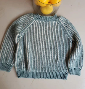 Misha and Puff Kid's Knit Stripe Fisherman's Sweater Blue Ivory  6 7Y (27095A) - Picture 1 of 10