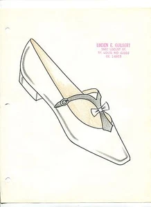ORIGINAL Hand Drawn Sketch 1960s fashion designer LUCIEN GUILBERT SHOE black 20B - Picture 1 of 1