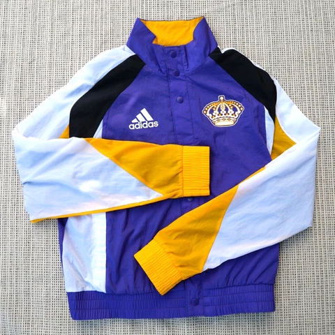 Adidas Los Angeles Kings Mens Medium Hockey Bomber Jacket Purple & Yellow Cover