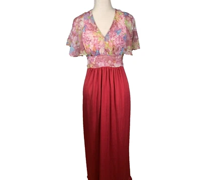Maxi Vestido Vintage Años 70 Roberta California Para Mujer S Rojo Rosa Floral Boho Hippie Foto 1 de 4