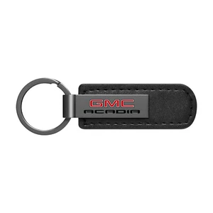 GMC Acadia Black Metal Plate Black PU Leather Key Chain - Picture 1 of 5