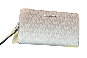 Michael Kors Jet Set Large double Zip Wallet Wristlet Ombré Women Wallet Camel - Picture 1 of 14