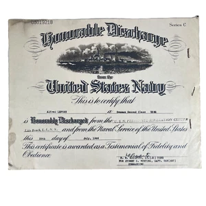 1946 US Navy Honorable Discharge certificate Alfred Lepore seaman 2nd class U - Picture 1 of 6
