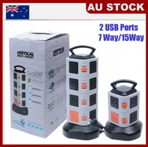 Tower Power Strip Surge Protector 7/15 Way Outlets 2 USB Chargers Power Board - Picture 1 of 14