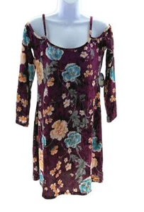 BeBop Juniors Multi Color Crushed Velvet Cold Shoulder Dress Size Large - Picture 1 of 3