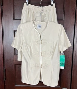 R&M Richards Skirt Blazer Suit By Karen Wong Women's 10 Ivory Embroidered VTG - Picture 1 of 21