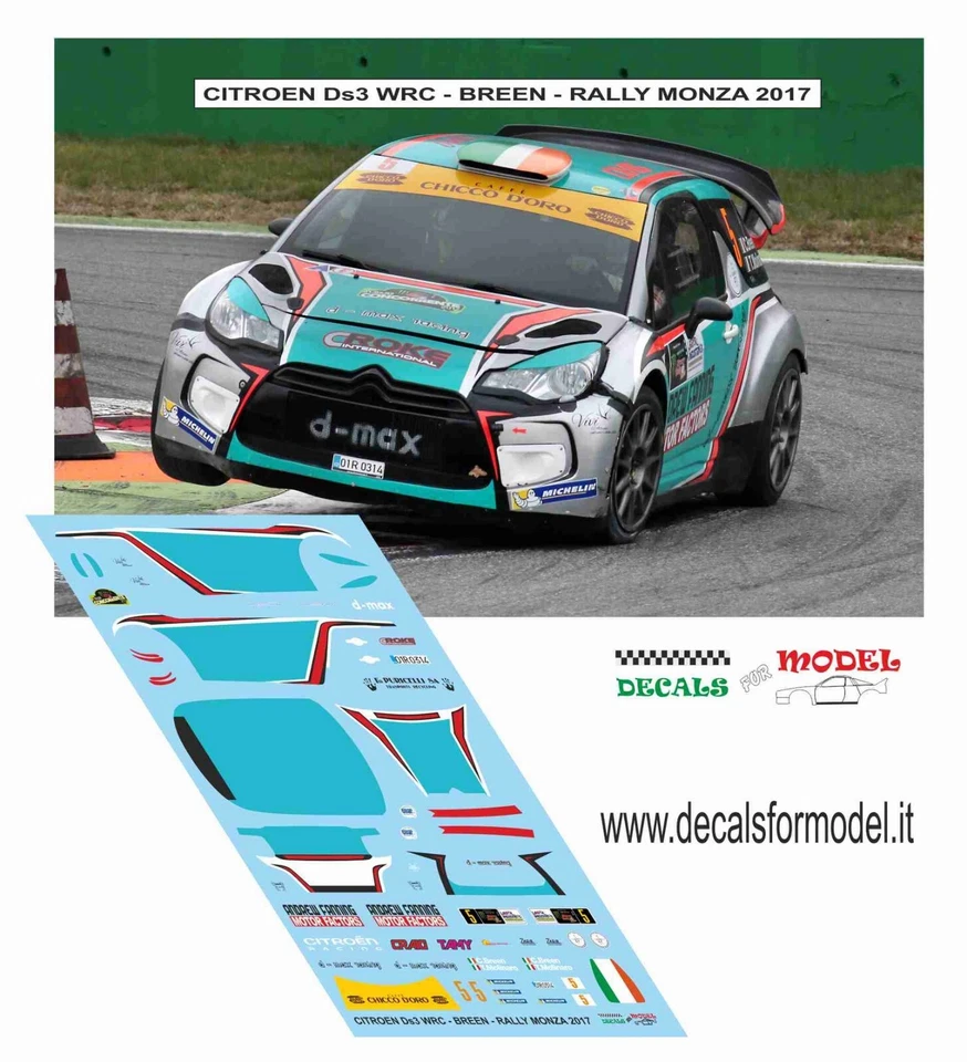 DECALS 1:43 CITROEN DS3 WRC BREEN RALLY MONZA 2017 - Immagine 1 di 1