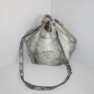 Vintage Y2K Gray Guess monogram studded Faux Snakeskin Hand bag Crossbody - Picture 1 of 12