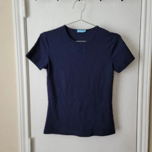 Blusa J. Mclaughlin Allie Tejida Jacquard Manga Corta Pequeña Azul - Imagen 1 de 9