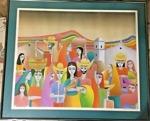 Alfredo Linares El Salvadoran Campesinos in town square print - Picture 1 of 2