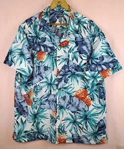 Van Heusen Air XXL Hawaiian Tropical Print Camp Shirt Pineapple Blue Buttons - Picture 1 of 17