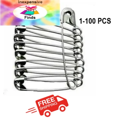 1 - 100 pcs Large 53mm Safety Pins Size no. 4 Craft Sewing Knitting Silver - image 1 of 4
