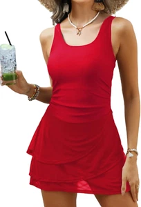 Women One Piece Swim Dress Swimsuit Tummy Control Modest Swim Skirt Bathing Suit - Picture 1 of 32