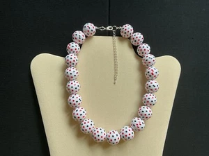 Chunky White, Red And Black Spot Beads Adjustable Choker Necklace - Picture 1 of 4