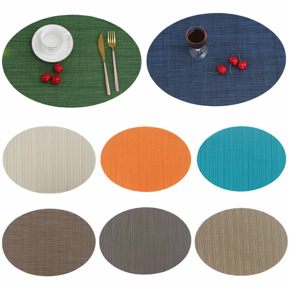 Oval Placemat Solid Color Non-Slip Heat Insulation Coaster Table Tableware Mats - Image 1 of 4