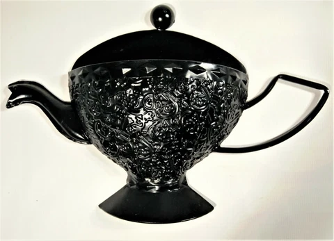 Tea Pot Basket Wall Hanging Decor Art Tin Metal Mail Keys Catch All Black Cover