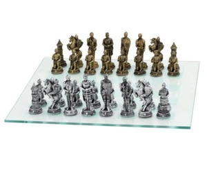 Medieval Knights Chess Set 3" King Gold & Silver - Picture 1 of 3