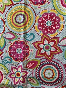 BROTHER SISTER DESIGN STUDIO 2011 Pink & Aqua Floral Medallion Fabric 48” X 45”W - Picture 1 of 4