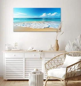 Arte de pared de playa de mar impresión en lienzo cuadro decoración de pared paisaje marino azul pintura en lienzo - Imagen 1 de 3