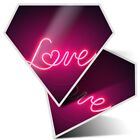 2 x Diamond Stickers 10 cm  - Pink Neon Love Heart Sign  #2806
