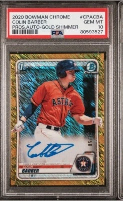 2020 Bowman Chrome COLIN BARBER Gold Shimmer Refractor Auto /50 PSA 10 Gem Mint - Image 1 of 2