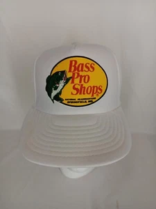 Vintage Bass Pro Shops White SnapBack Dad Trucker Fishing Logo Cap Hat - Picture 1 of 9
