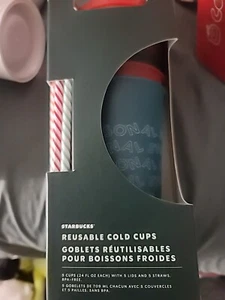 Starbucks Christmas Reusable Cold Cups with Lids and Straws - Pack of 5 - Picture 1 of 3