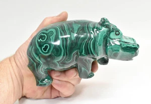 5.86" POLISHED MALACHITE HIPPO Animal Carving Congo CM41 - Picture 1 of 10