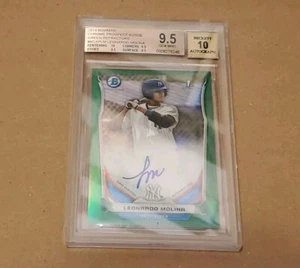 Leonardo Molina 2014 Bowman Chrome Green Refractor Autograph /75 BGS 9.5 NY Yank - Picture 1 of 5
