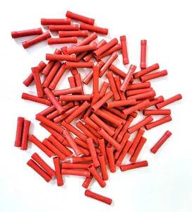 100PCS 22-18 AWG Red Wire Butt Crimp Connectors Insulate Vinyl Terminals - Picture 1 of 1