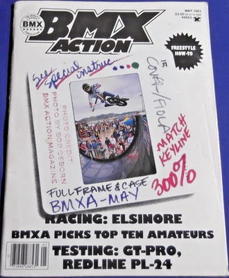 BMX ACTION MAGAZINE-MAY 1983  TEST GT PRO   "TURBO" HARRY LEARY   REDLINE PL24 - Image 1 of 4