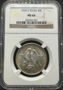 1935-S TEXAS COMMEMORATIVE SILVER HALF DOLLAR NGC MS66 10XFB25 - Picture 1 of 4