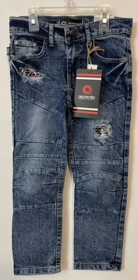 Akademiks Boys Size 5 Blue Distressed Stretch Slim Fit Denim Jeans NWT! A5309 - Image 1 of 4