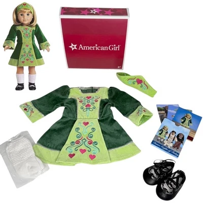 American Girl Nellie Conjunto de Baile Irlandés Muñeca Vestido Calcetines Zapatos Diadema Caja de Tarjetas Foto 1 de 4