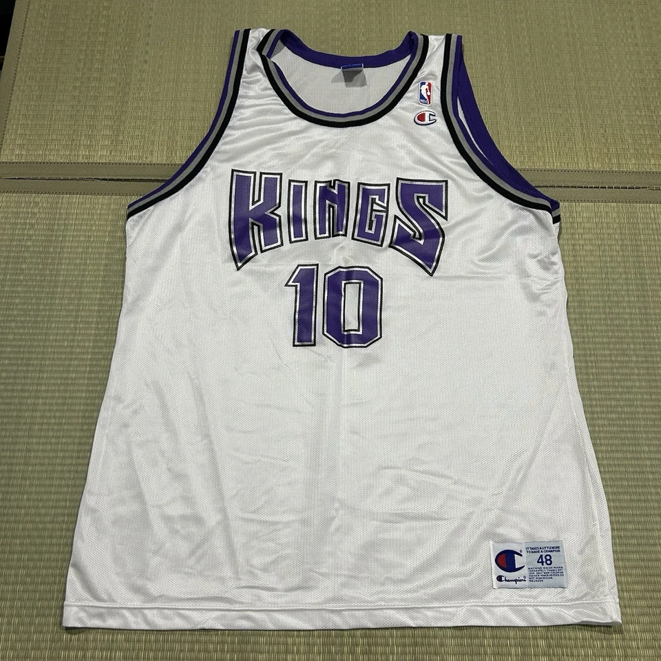 罕见男式复古 NBA 萨克拉门托国王队迈克·比比冠军白色球衣尺寸 48 XL — 第 1/4 张图片