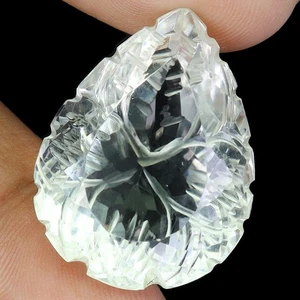 Corte de pera con parte posterior talla de flores cuarzo blanco 53,16 quilates 28x21 mm piedra preciosa jumbo - Imagen 1 de 14