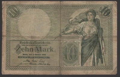 1906 Germany 10 Mark Reichskassenschein Banknote P#9 - Image 1 of 2