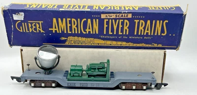 American Flyer S Gauge (646) Depressed Center Floodlight Car w/Green Plastic Gen - Image 1 of 4