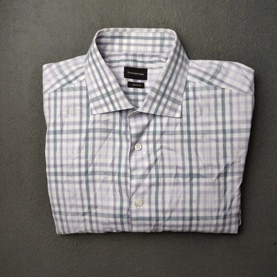 Camisa Ermenegildo Zegna Para Hombres XL Púrpura Gris Vestido de Viajero a Cuadros Abotonada Foto 1 de 4
