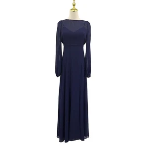 LULU'S S Prestigious Navy Blue Backless Balloon Sleeve Formal Maxi Dress NEW B33 - Picture 1 of 8