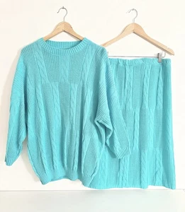 Vintage Size Large Teal Sweater Midi Skirt - Picture 1 of 9