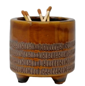Mini fioriera vaso ceramica vintage 3 piedi marrone porta fiammiferi tazza 3" - Foto 1 di 10