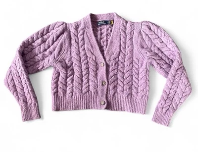 $398 POLO Ralph Lauren кабель вязаный кардиган сиреневый донегал шерсти женщин размер маленький - Изображение 1 из 4