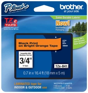 Cinta P-touch Brother 3/4" (18 mm) negra sobre naranja para fabricante de etiquetas PT310, PT-310 - Imagen 1 de 1