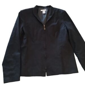 Dress Barn Women's Full Zip Blazer Jacket Black Linen Blend Size 10