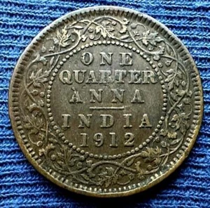 1912 British India 1/4 Anna Coin XF #MX229 - Picture 1 of 2