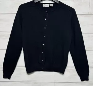 Vtg Envision Avenue Womens Black Cardigan Knit Sweater Size L `14-16 Button Up - Picture 1 of 6