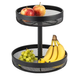 B-Ware eluno 2-stöckige Obstetagere, Obstschale, Obstkorb aus schwarzem Metall - Bild 1 von 7