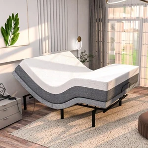 Electric Adjustable Bed Frame Dual Massage Wireless Remote with 14" Mattress USB - Picture 1 of 24