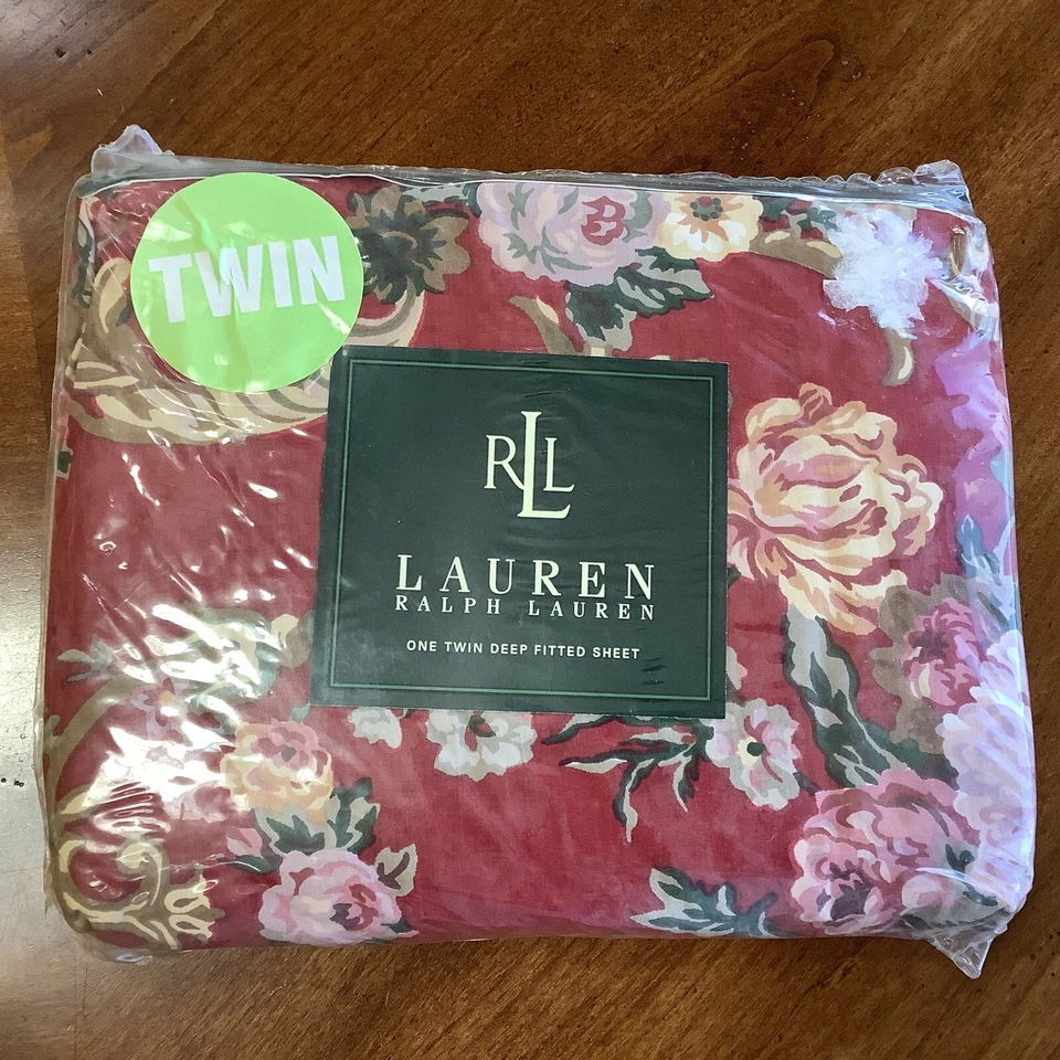 Ralph Lauren Marseilles Floral Red Twin Fitted Sheet 1st Quality